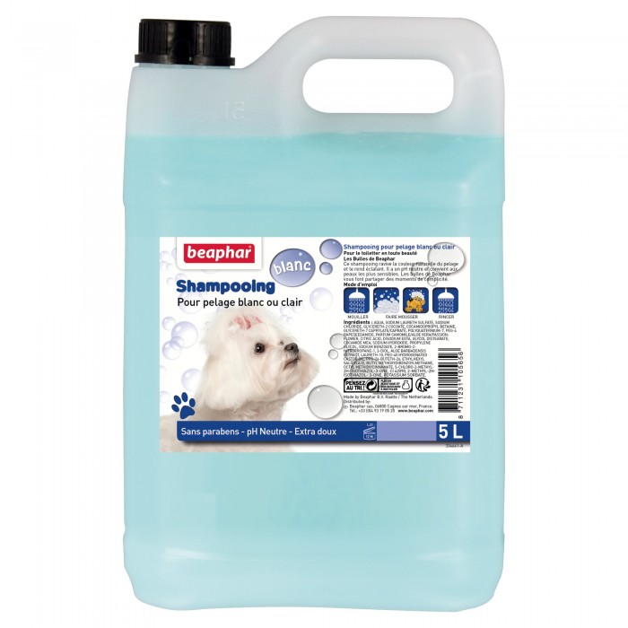 SHAMPOOING PELAGE BLANC CLAIR 5L BULLES - CHIEN BEAPHAR - Animalook Ile Réunion avec livraison 974