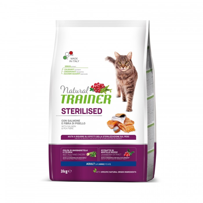 ADULTE STERILISED SAUMON 3KG - CHAT NATURAL TRAINER de la catégorie : Le meilleur de ·Croquette pour chat· Animalook île Réunion