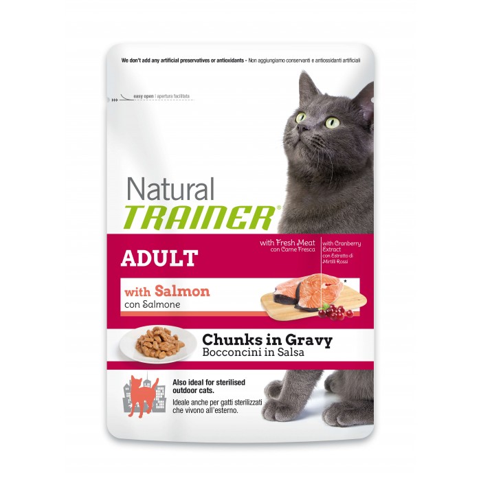 POCHON SAUMON 85G - CHAT NATURAL TRAINER de la catégorie : Boîte et Sachet repas (Pochon) pour chat· Animalook île Réunion