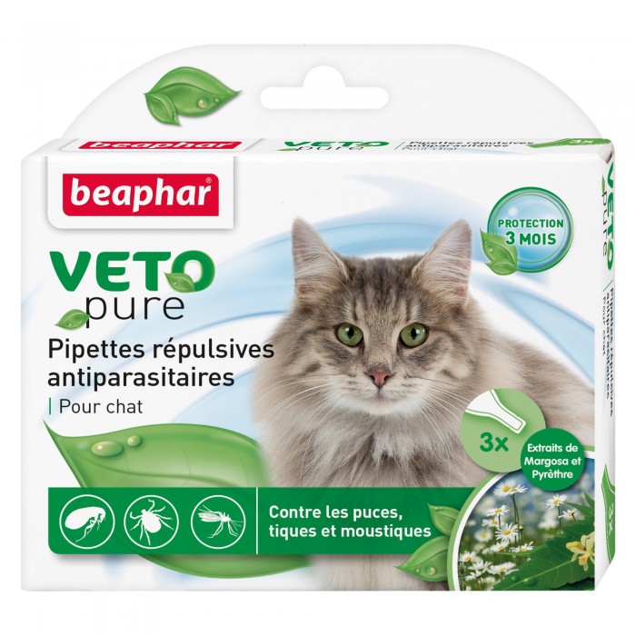 PIPETTE (x3) INSECTIFUGE VETOPURE (AGENT ACTIF NATUREL) - CHAT BEAPHAR - Animalook Ile Réunion avec livraison 974