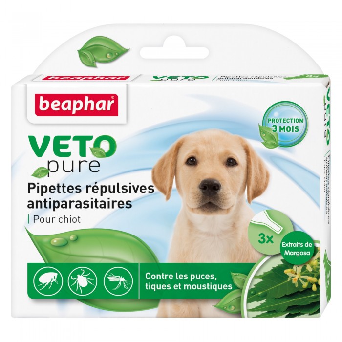 PIPETTE (x3) INSECTIFUGE CHIOT VETOPURE (NATUREL) - CHIEN BEAPHAR - Animalook Ile Réunion avec livraison 974