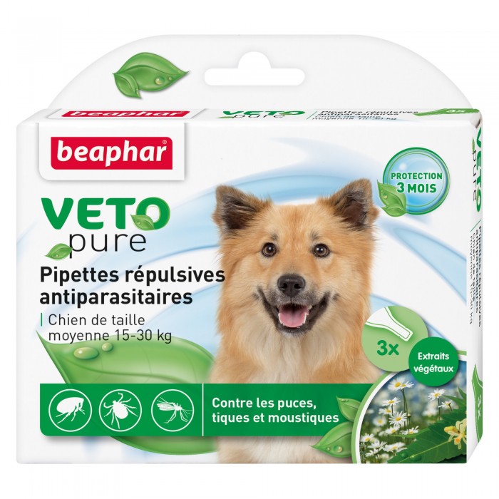 PIPETTE (x3) INSECTIFUGE T.M VETOPURE (NATUREL) - CHIEN BEAPHAR - Animalook Ile Réunion avec livraison 974