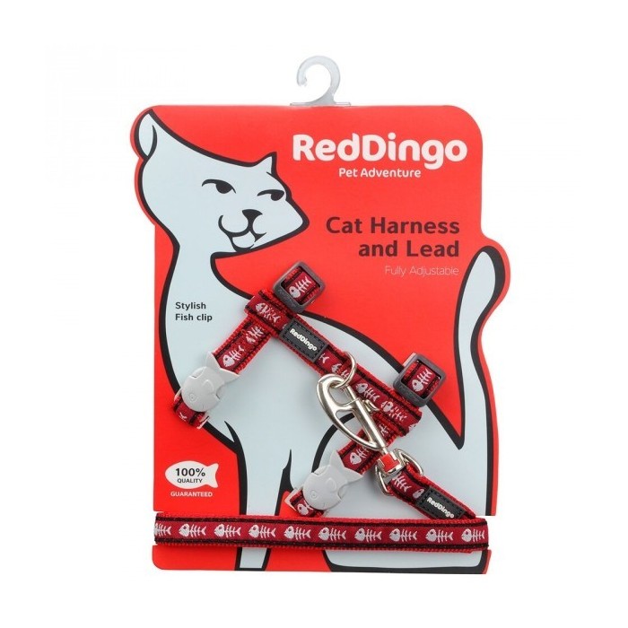 Les Harnais + LAISSE FISH BONE RED - CHAT RED DINGO - Animalook Ile Réunion avec livraison 974