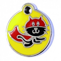 ENAMEL SMALL ROND SUPER HERO JAUNE ROUGE T.S - CHIEN et CHAT TAGGEE - Animalook Ile Réunion avec livraison 974