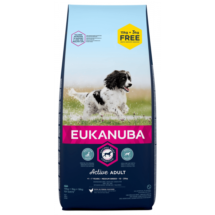 ADULTE MOYENNE RACE 15KG+3KG OFFERTS CROQUETTE - CHIEN EUKANUBA - Animalook Ile Réunion avec livraison 974