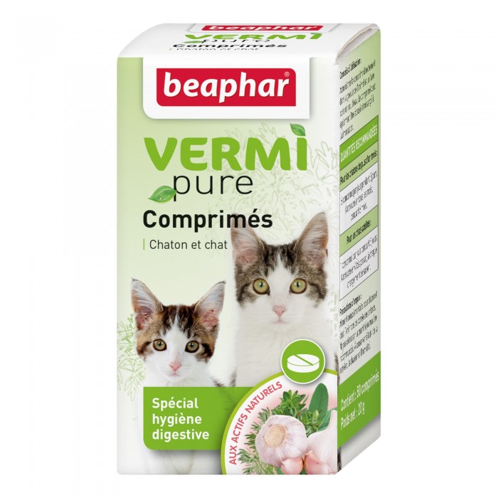 COMPRIMÉS (x50) PURGE PLANTES VERMIPURE (ACTIF NATUREL) - CHAT BEAPHAR - Animalook Ile Réunion avec livraison 974