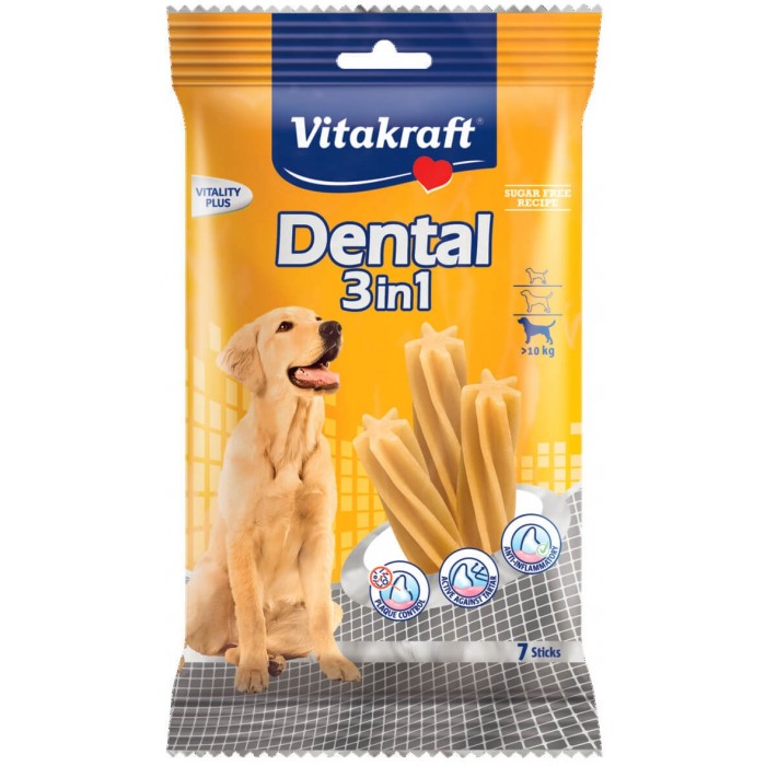 FRIANDISE (x7) DENTAL 3IN1 MEDIUM 180G - CHIEN VITAKRAFT - Animalook Ile Réunion avec livraison 974