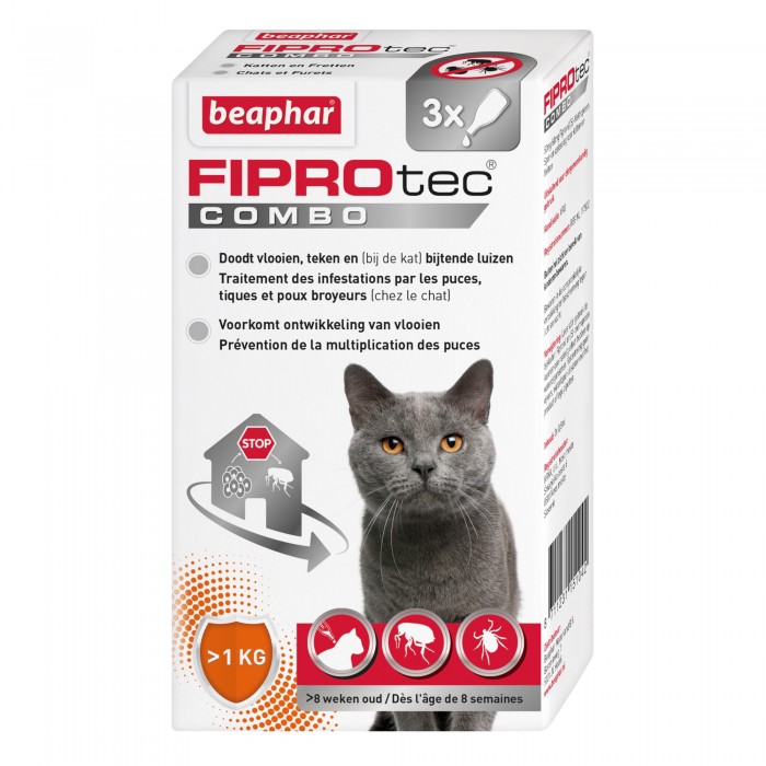 PIPETTE (x3) FIPROTEC COMBO - CHAT BEAPHAR de la catégorie : Le meilleur de ·Antiparasitaire pour chat· Animalook île Réunion