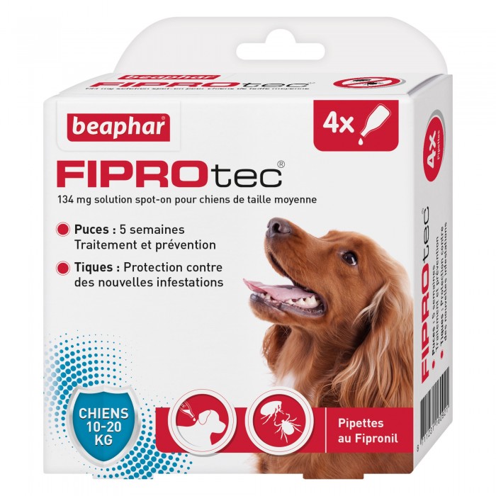 PIPETTE (x4) T.M FIPROTEC - CHIEN BEAPHAR de la catégorie : Le meilleur de ·Antiparasitaire pour chien· Animalook île Réunion