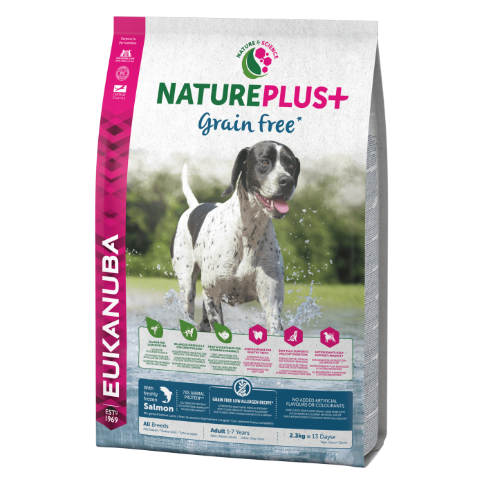 ADULTE TOUTES RACES SAUMON 2.3KG NATUR+ SANS CÉRÉALE - CHIEN EUKANUBA - Animalook Ile Réunion avec livraison 974