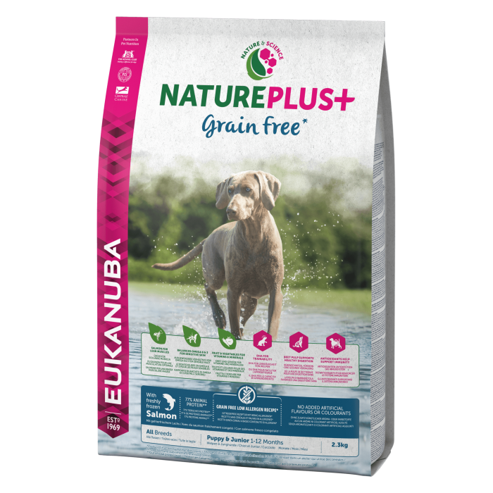 CHIOT TOUTES RACES SAUMON 2.3KG NATUR+ SANS CÉRÉALE - CHIEN EUKANUBA - Animalook Ile Réunion avec livraison 974