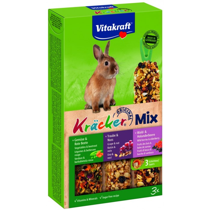 KRACKER VEG-RAISIN-NOIX-BAIE LAPIN (x3) FRIANDISE - RONGEUR VITAKRAFT - Animalook Ile Réunion avec livraison 974